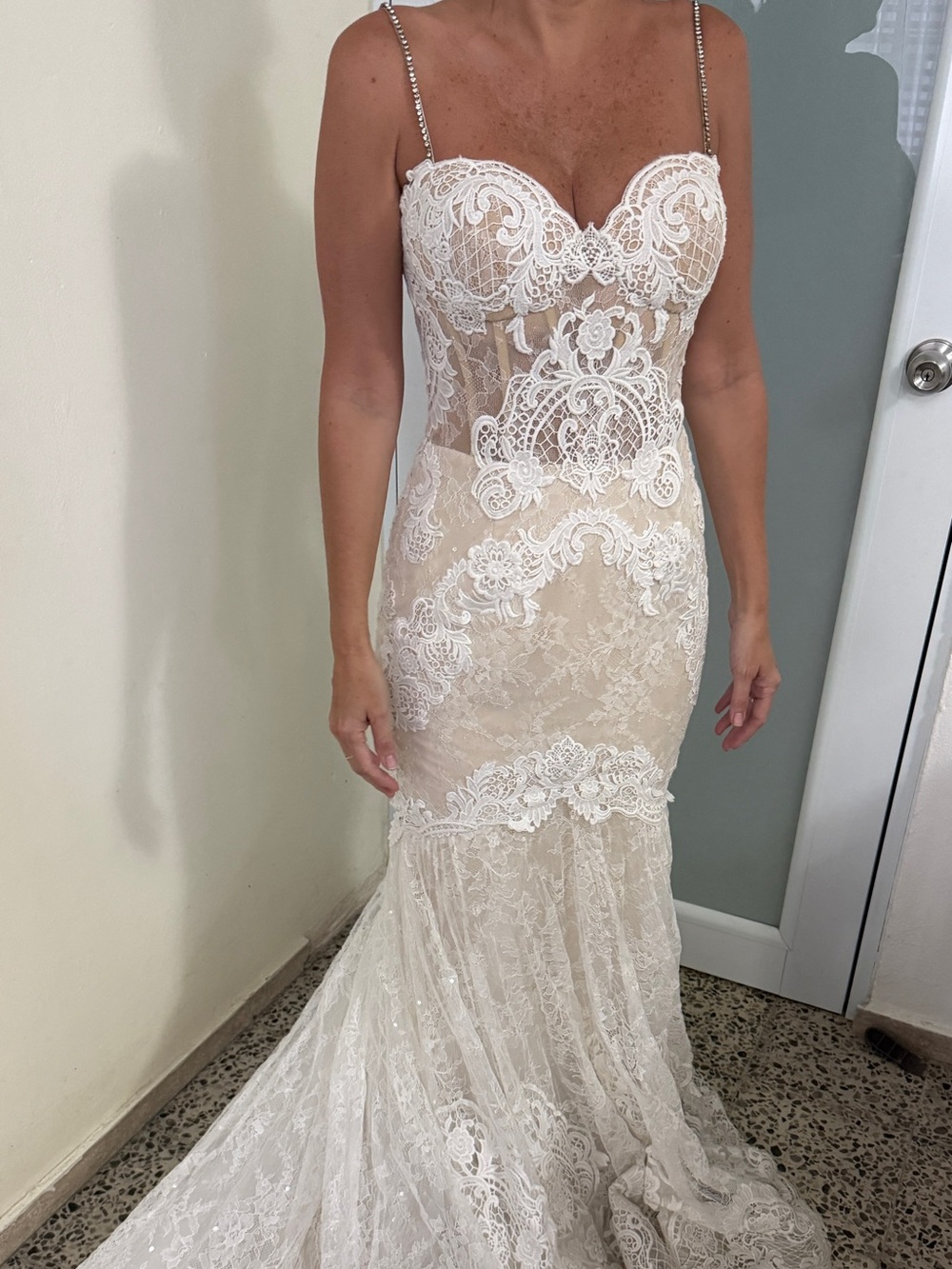 Bridal Dress- Lace Mermaid white & tan Wedding Gown/Dress